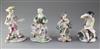 A pair of Derby 'Pale Family' figures of a seated gentleman and a lady, c.1755-58 and two Bow figures, Bow figures with faults (4)     