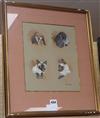 G. Beningfield, watercolour, study of Siamese cats and spaniels, signed, 29 x 25cm                                                     