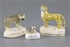 Three Staffordshire porcelain figures of leopards, c.1840-50, L. 4.2 - 7.7cm                                                           