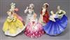 Seven Royal Doulton figures: Loyal Friend HN3358, Paisley Shawl HN1392, Victoria HN2471, Fair Lady HN2193, Elaine HN2791 91 HN2791, The