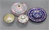 A Chinese Canton enamel brushwasher, two bowls and cover, four plates and three stands, 19th/20th century                              