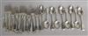 A harlequin part canteen of 19th century silver fiddle pattern flatware, 24 items, various date and makers, 37 oz.                     