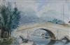 Norwich School c.1890 Children and their nanny rowing beneath a bridge, Norfolk 14 x 22cm                                              