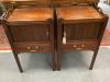 A pair of Georgian style mahogany tray-top bedside commodes, each having tambour shutter on square supports, width 48cm depth 42cm height 79cm                                                                              