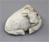 A Chinese pale celadon jade figure of a recumbent buffalo, Ming dynasty, length 11cm                                                   