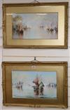 R. Webster, pair of watercolours, Shipping off Venice, signed, 28 x 46cm                                                               