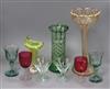 A gilt vase and mixed coloured glassware (9)                                                                                           