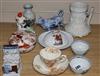 Two Caughley blue and white tea bowls and mixed ceramics                                                                               