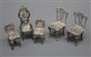 Two pairs of modern silver miniature chairs by Richards & Knight and an early 20th century silver chair.                               