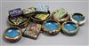 A cloisonne cigarette case, eight cloisonne match box cases and seven ashtrays,                                                        