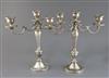 A pair of American Gorham sterling silver, two branch, three light candelabra, weighted.                                               