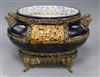 A late 19th century French Majolica style gilt mounted based jardiniere length 34cm                                                    