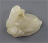 A Chinese white jade figure a duck, 19th century, 5.2cm, wood stand                                                                    