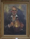 Continental School (20th century), oil on canvas, Portrait of an elderly toper holding a wine flagon, 78cm x 58cm                      