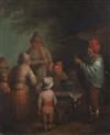 After Adriaen Jansz. Van Ostade (1610-1685) Figures around a market stall 8 x 6.5in.                                                   