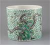 A Chinese famille verte brush pot, Kangxi mark but late 19th century, H.15.5cm, Diam.18cm                                              