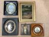 A 19th century Daguerreotype portrait of a gentleman, together with a small Russian painted icon, a small miniature watercolour study of a French galleon, a small oil study on canvas, horse and rider along a country lane