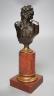 A bronze bust of Dionysus on a red marble stand circa 1900, 21cm                                                                                                                                                            