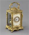 An early 20th century ormolu hour repeating carriage clock, 5.5in.                                                                     