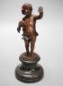 Franz Iffland (German, 1862-1935), bronze of a child holding a Punch puppet, dated 1886 20cm                                                                                                                                