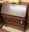 An 18th century oak bureau W.89cm                                                                                                      