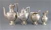 A Victorian four piece silver vase shaped pedestal tea and coffee set, by Martin, Hall & Co, gross 67.5 oz.                            