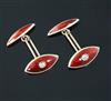 A pair of early 20th century 15ct, red and white enamel and diamond set navette shaped cufflinks.                                      