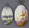 Two Royal Worcester oval porcelain plaques, 13 and 11cm including mounts                                                               