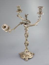 An ornate George III silver three branch, three light candelabrum, by Samuel Roberts, George Cadman & Co (a.f.),                       