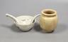 A Chinese Tek Sing cargo bowl and 2 rice spoons and a Chinese Song Qingbai jar, Jar 7 cms high.                                                                                                                             