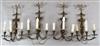 A set of four ormolu three branch wall lights c.1900, width 1ft 3in. height 2ft 1in.                                                   