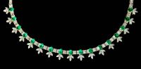 An attractive modern 18k gold, emerald and diamond cluster set choker necklace,                                                        