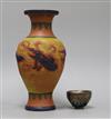 A Chinese painted terracotta vase and an oil spot glaze bowl tallest measures 30.5cm                                                   