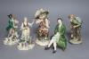 A Doulton figure 'A Gentleman from Williamburg', HN2227, four Continental porcelain figures and a pair of vases                                                                                                             