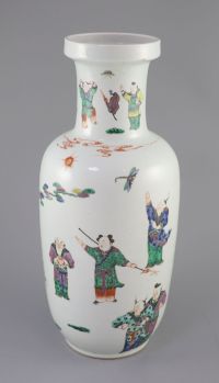 A large Chinese famille verte 'boys' rouleau vase, 19th century, 45cm high                                                             