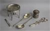 A George V silver miniature model of an occasional table, Sheffield, 1910, five other items including a pair of silver apostle spoons. 