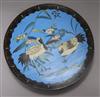 Five Japanese cloisonne enamel dishes of birds amid flowers diameter 30cm                                                              