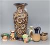 A Doulton Slaters patent vase, a jug, a pot, a Noke series ware jug and three character jugs                                           