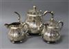 A Chinese 900 standard silver three piece tea set, c.1900, gross weight 853g                                                           