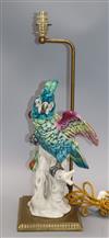 A Continental porcelain parakeet table lamp overall height 54cm                                                                        