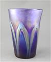 A Loetz blue iridescent glass tapered cylindrical vase, c.1930's, height 24cm                                                          