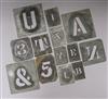 A collection of tin stencil letters and numbers for sacks etc                                                                          
