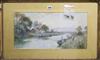 H. Stapleton Hill, watercolour, figures in a river landscape, signed, 27 x 53cm                                                        