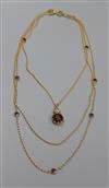 A Victorian gilt metal and paste set guard chain with paste set intaglio pendant, pendant 37mm.                                        