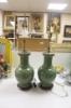 A pair of Chinese celadon crackle glazed table lamps, height 46cm excluding light fitting                                                                                                                                   