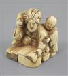 An ivory netsuke of a woman and child, 19th century, h. 3.1cm                                                                          