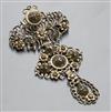 An Indian? white and yellow metal, rose cut diamond set drop pendant brooch, 72mm.                                                     