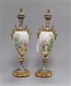 A pair of sevres style champleve painted vases with lids signed "Roche" H.36cm                                                         