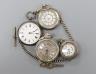 Four assorted late 19th century silver or white metal fob watches including two with case.                                                                                                                                  