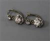 A pair of mid 20th century French 18ct white gold and diamond set drop earrings, 22mm.                                                 